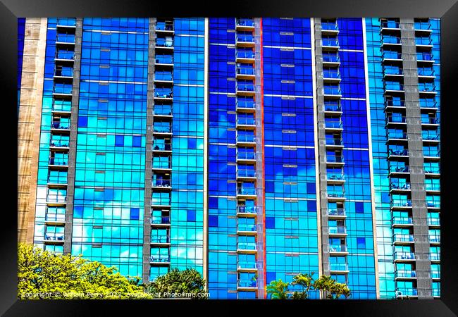 Blue Building Abstract Downtown Honolulu Hawaii Framed Print by William Perry