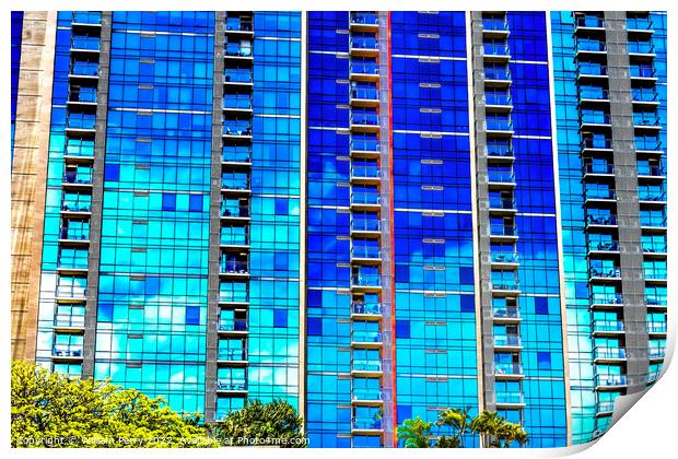 Blue Building Abstract Downtown Honolulu Hawaii Print by William Perry