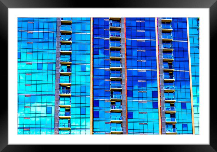 Blue Building Abstract Downtown Honolulu Hawaii Framed Mounted Print by William Perry