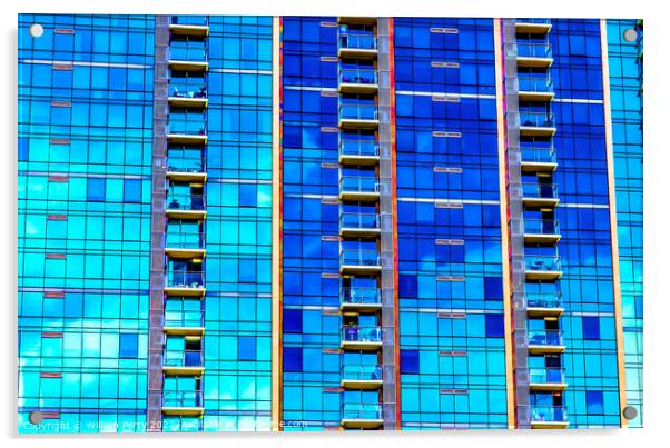 Blue Building Abstract Downtown Honolulu Hawaii Acrylic by William Perry