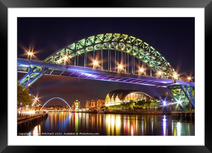 Sparkling Tyne Bridge: Newcastle's Night Jewel Framed Mounted Print by Ray Pritchard