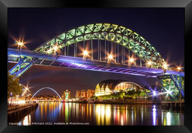 Sparkling Tyne Bridge: Newcastle's Night Jewel Framed Print by Ray Pritchard