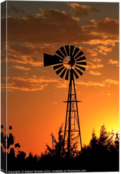  Farm Windmill at Sunset with clouds Canvas Print by Robert Brozek