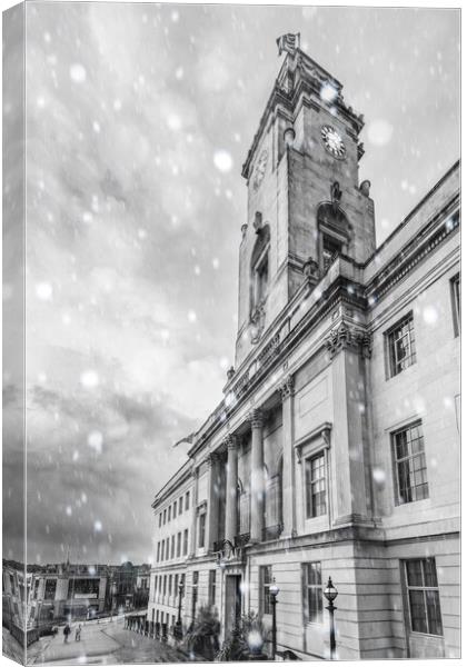 Snow At Barnsley Town Hall Canvas Print by Apollo Aerial Photography