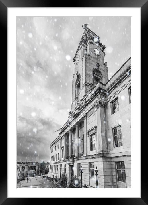 Snow At Barnsley Town Hall Framed Mounted Print by Apollo Aerial Photography