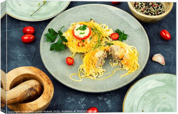Spaghetti nest appetizers Canvas Print by Mykola Lunov Mykola