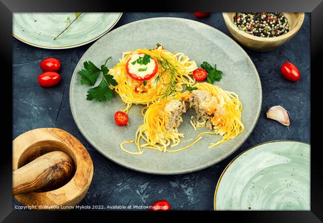 Spaghetti nest appetizers Framed Print by Mykola Lunov Mykola