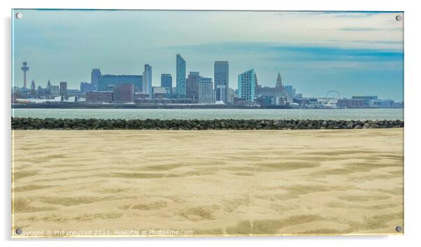 River Mersey Beach Wirral looking over to Liverpool's famous waterfront Acrylic by Phil Longfoot