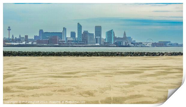 River Mersey Beach Wirral looking over to Liverpool's famous waterfront Print by Phil Longfoot