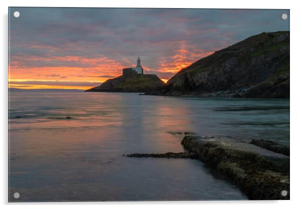 Mumbles lighthouse at day break Acrylic by Bryn Morgan