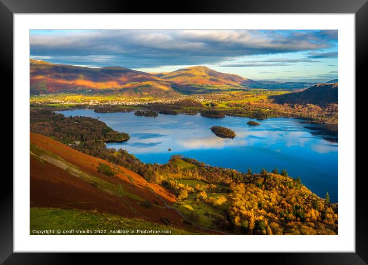 Derwent Water and Blencathra in the Lake District Framed Mounted Print by geoff shoults