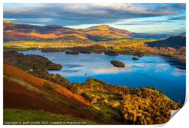 Derwent Water and Blencathra in the Lake District Print by geoff shoults