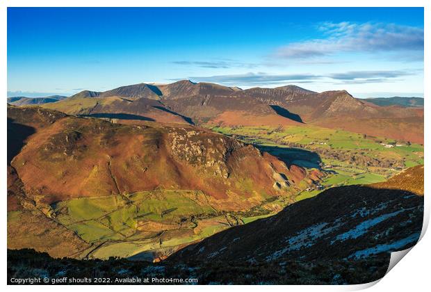 The Newlands Valley and North West Fells Print by geoff shoults