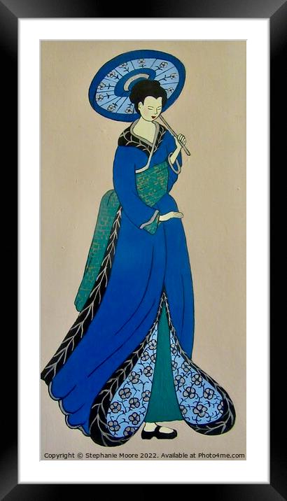 Geisha with Parasol Framed Mounted Print by Stephanie Moore