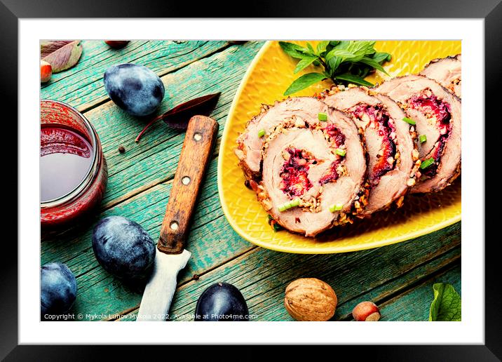 Juicy roasted porchetta with plums Framed Mounted Print by Mykola Lunov Mykola