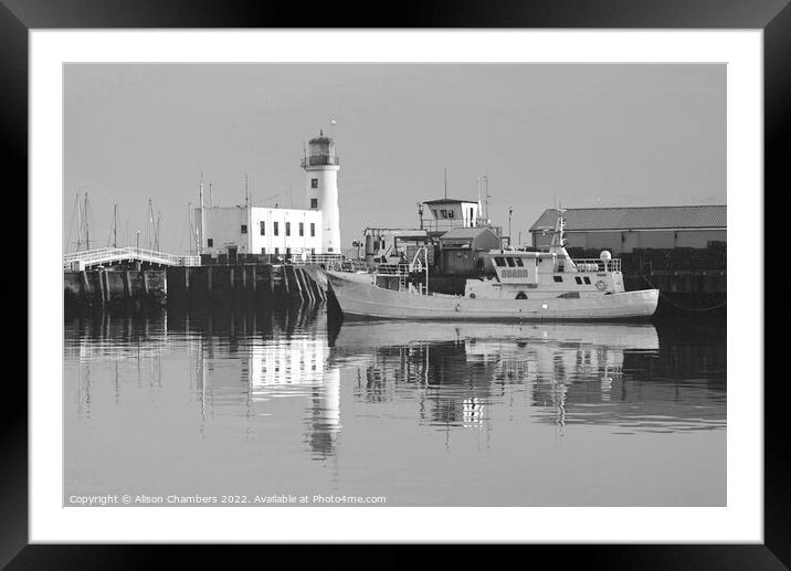 Scarborough Lighthouse Monochrome  Framed Mounted Print by Alison Chambers