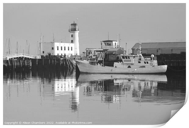 Scarborough Lighthouse Monochrome  Print by Alison Chambers