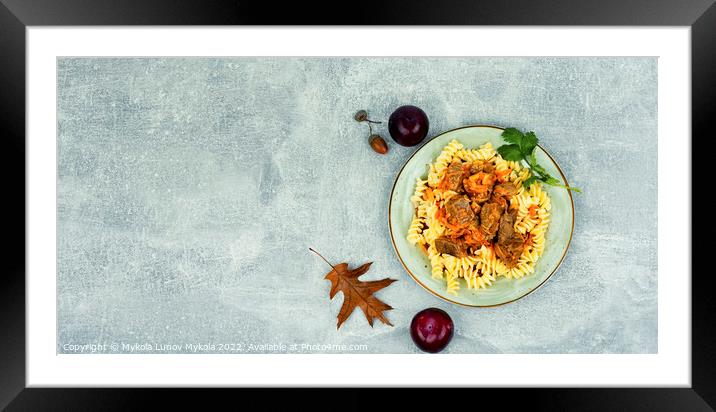 Appetizing meat goulash, space for text Framed Mounted Print by Mykola Lunov Mykola