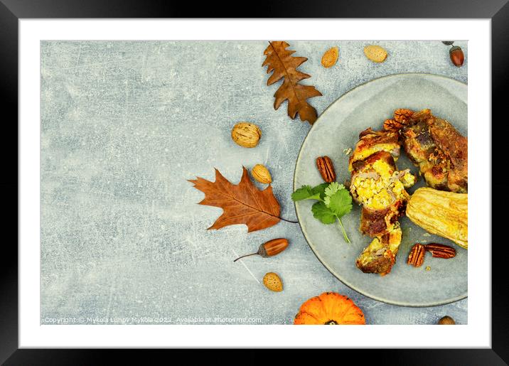 Appetizing meat rolls with pumpkin filling. Framed Mounted Print by Mykola Lunov Mykola