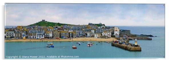 St Ives quay Panoramic Acrylic by Diana Mower