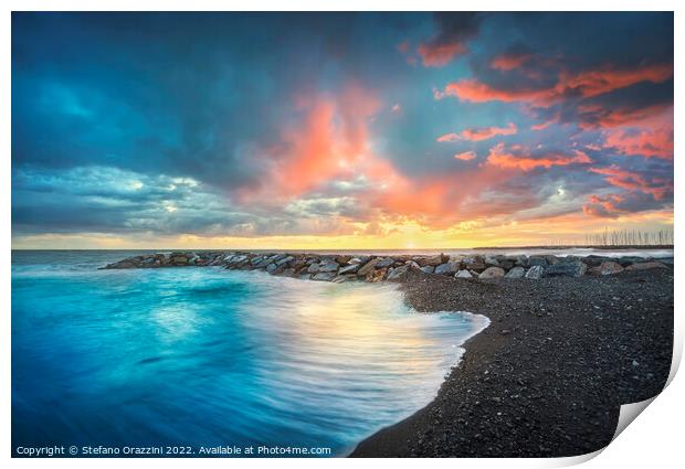 Sea at sunset after a thunderstorm. Marina di Cecina. Italy Print by Stefano Orazzini