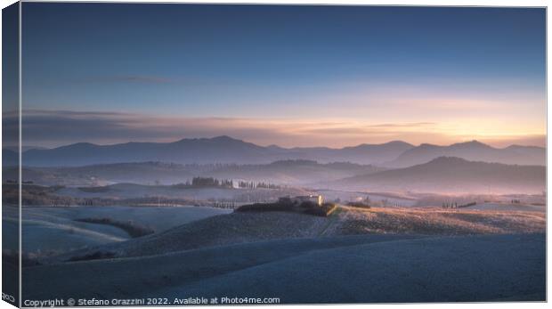 Volterra, winter panorama, blue sunset. Canvas Print by Stefano Orazzini