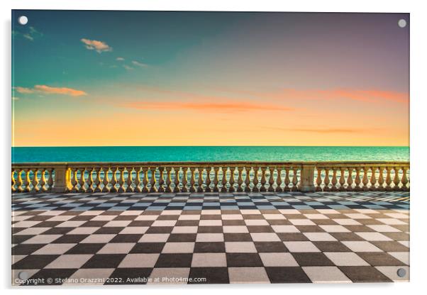 Terrazza Mascagni at sunset. Livorno, Tuscany, Italy Acrylic by Stefano Orazzini