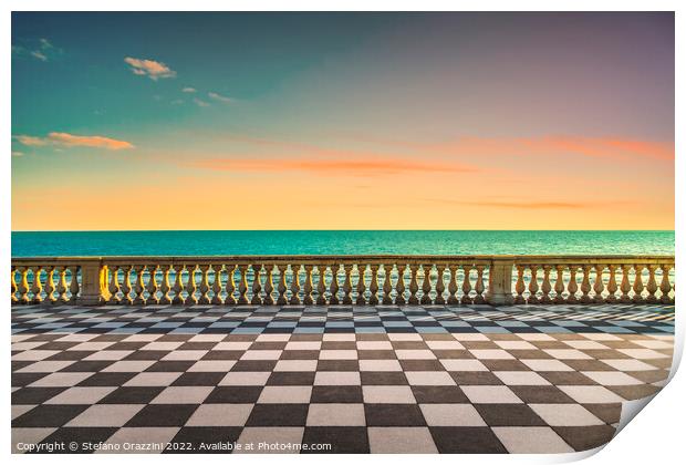 Terrazza Mascagni at sunset. Livorno, Tuscany, Italy Print by Stefano Orazzini