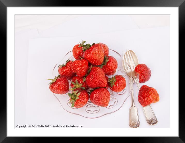 Dish of Fresh Strawberries Framed Mounted Print by Sally Wallis