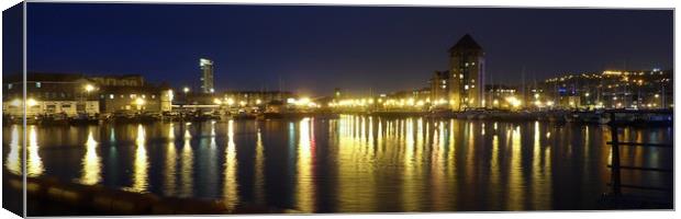 Swansea Marina by Night. Canvas Print by Becky Dix