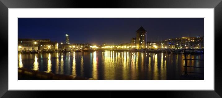 Swansea Marina by Night. Framed Mounted Print by Becky Dix
