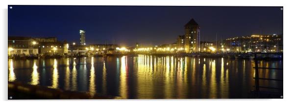 Swansea Marina by Night. Acrylic by Becky Dix