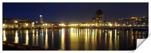 Swansea Marina by Night. Print by Becky Dix