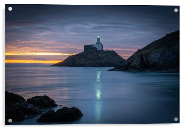 Mumbles lighthouse at dawn Acrylic by Bryn Morgan