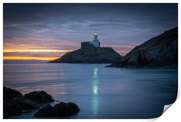 Mumbles lighthouse at dawn Print by Bryn Morgan