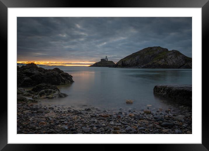 Mumbles lighthouse at dawn Framed Mounted Print by Bryn Morgan