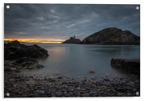 Mumbles lighthouse at dawn Acrylic by Bryn Morgan