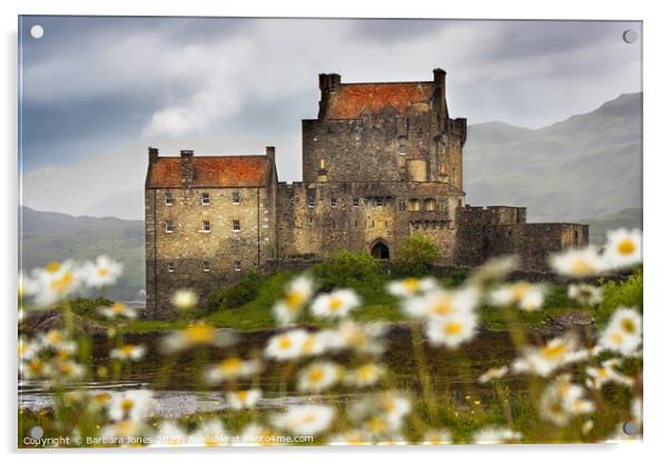 Eilean Donan Castle and  Summer Flowers, Scotland. Acrylic by Barbara Jones