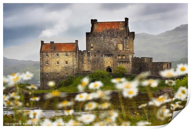 Eilean Donan Castle and  Summer Flowers, Scotland. Print by Barbara Jones