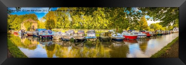 Serene Reflections: Canal Boats at Govilon Framed Print by Lee Kershaw