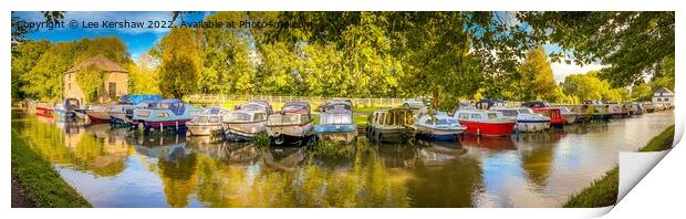 Serene Reflections: Canal Boats at Govilon Print by Lee Kershaw