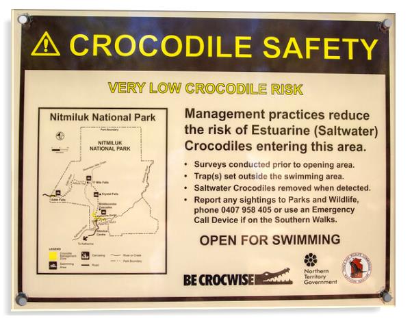 Crocodile Safety Sign in Northern Territory Acrylic by Antonio Ribeiro