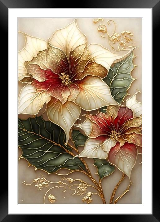 Golden Poinsettia 01 Framed Mounted Print by Amanda Moore