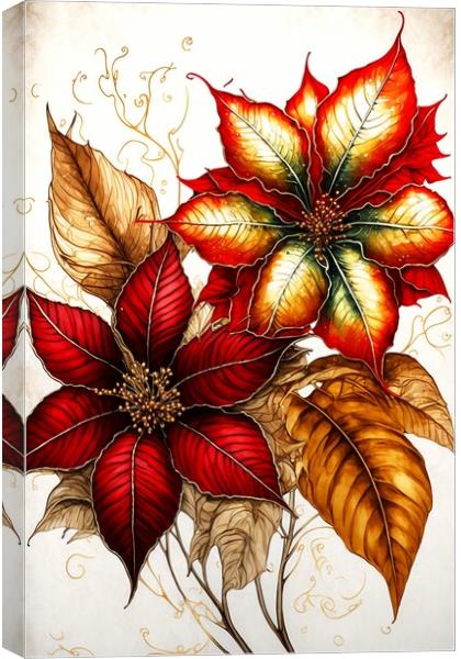 Red and Gold Poinsettias 01 Canvas Print by Amanda Moore