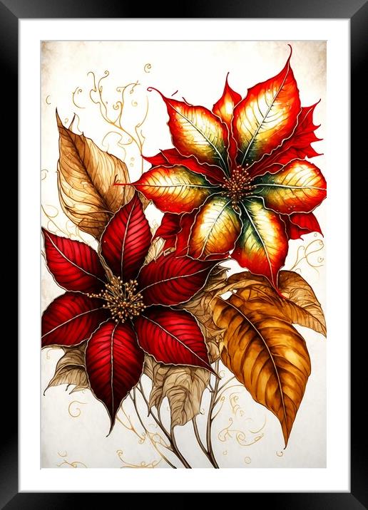 Red and Gold Poinsettias 01 Framed Mounted Print by Amanda Moore