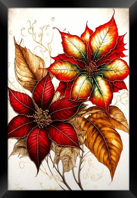 Red and Gold Poinsettias 01 Framed Print by Amanda Moore