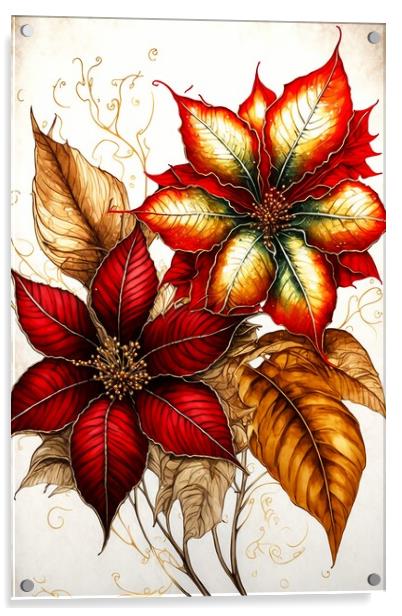 Red and Gold Poinsettias 01 Acrylic by Amanda Moore