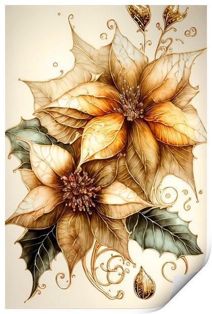 Golden Poinsettias 03 Print by Amanda Moore