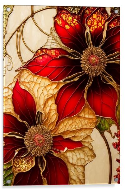 Red and Gold Poinsettias 02 Acrylic by Amanda Moore