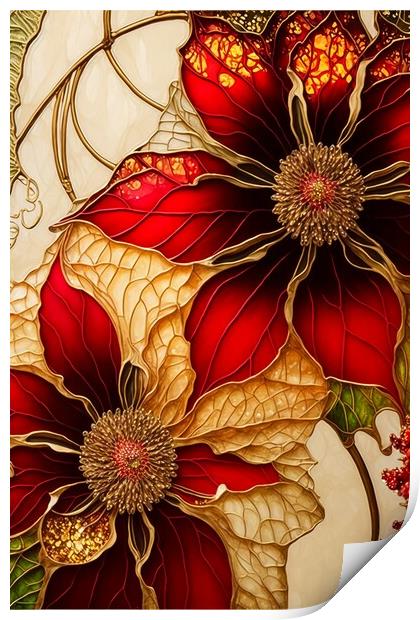 Red and Gold Poinsettias 02 Print by Amanda Moore